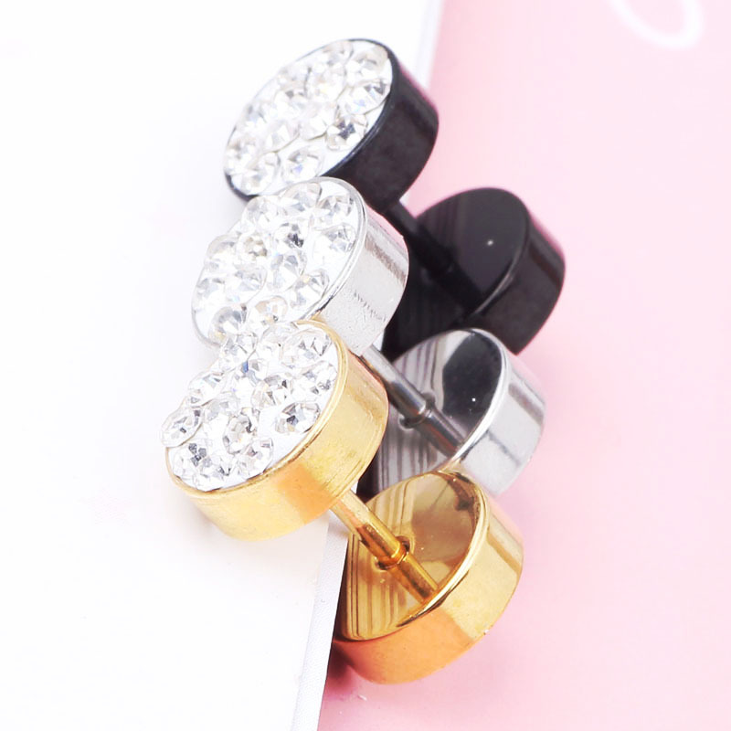 Mud Diamond Wafer 8mm False Ear Enlargement Earrings for Men Women Stainless Steel Geometric Style - Image 2
