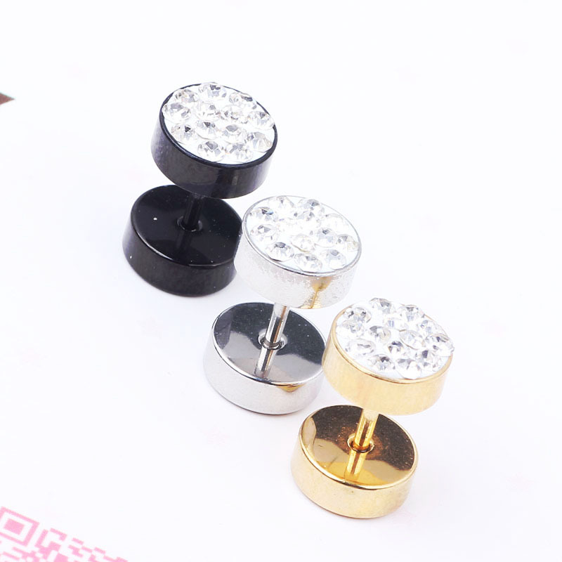Mud Diamond Wafer 8mm False Ear Enlargement Earrings for Men Women Stainless Steel Geometric Style - Image 5
