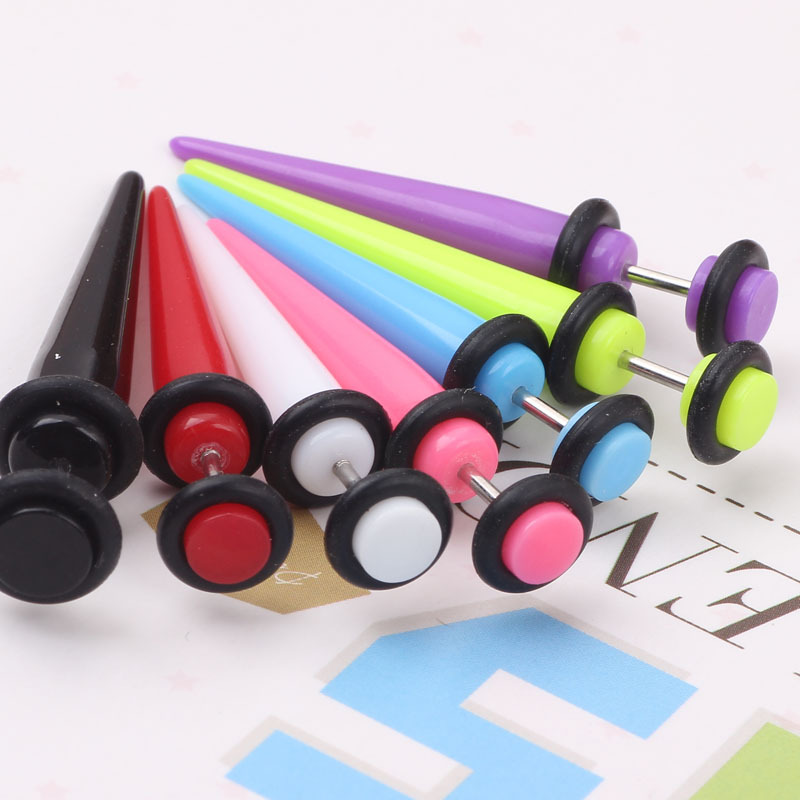 Acrylic Cone Ear Expander Earring Pink Geometric Ear Plug for Gauged Earlobe - Image 4