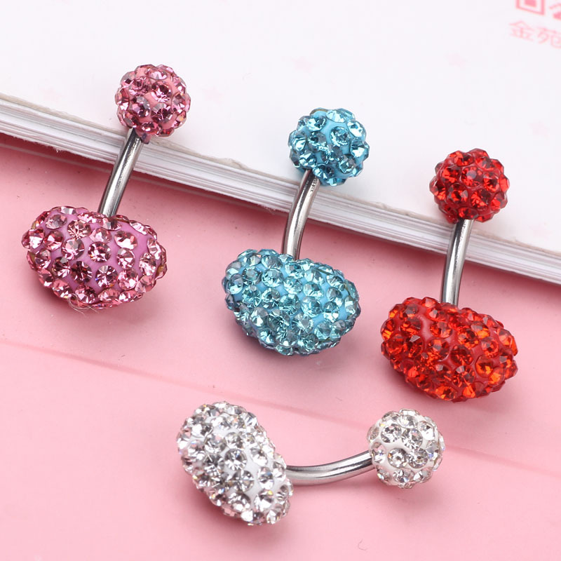 High Quality Full Diamond Heart Shambhala Belly Button Ring, 4 Colors, 316L Surgical Steel - Image 5