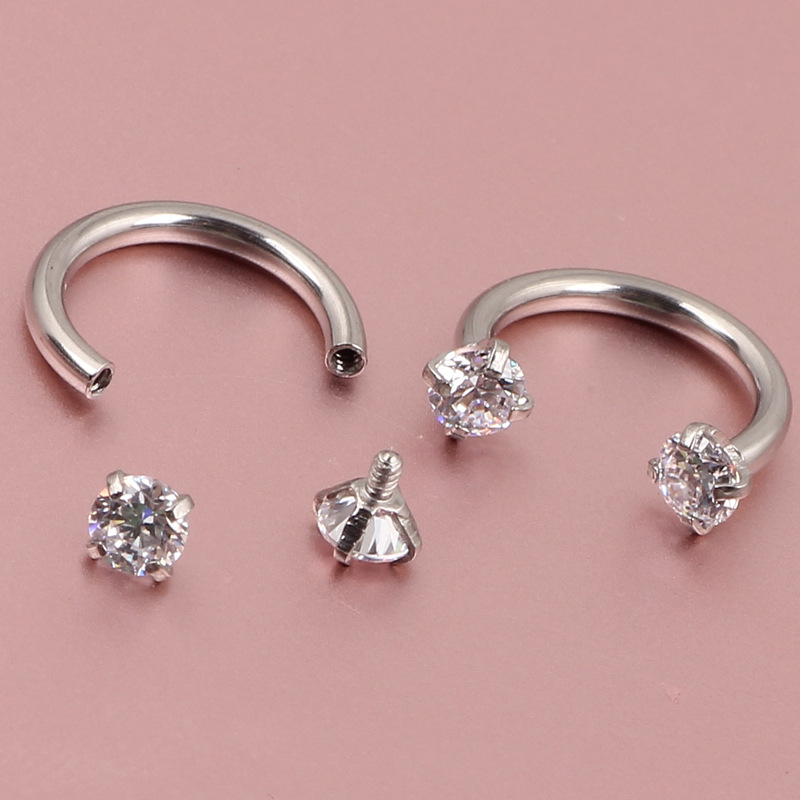 European American Hot Sale Zircon Inner Teeth Nose Ring Nose Nail Piercing Jewelry Stainless Steel - Image 3
