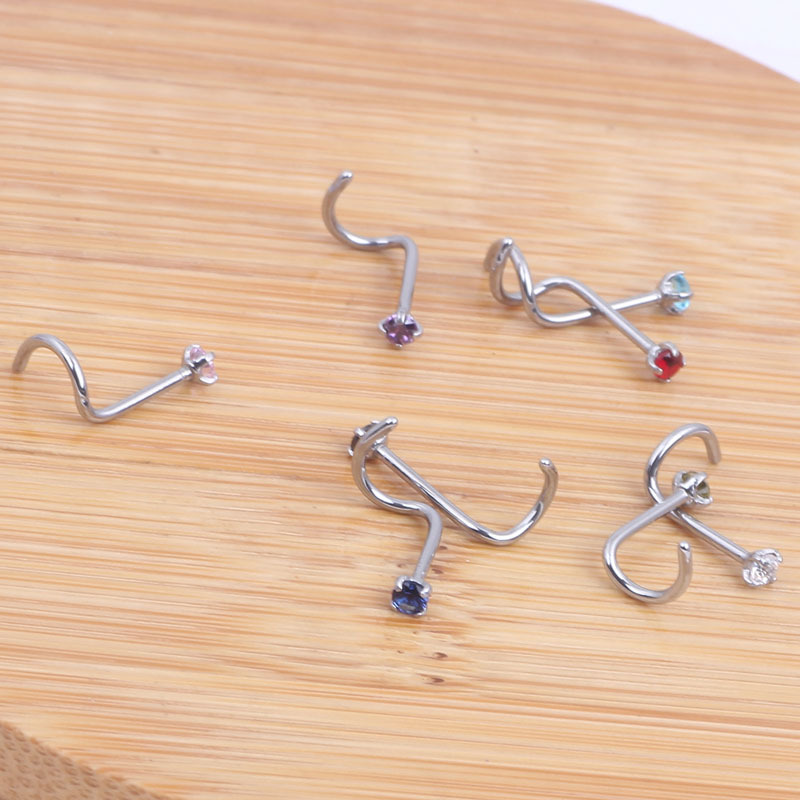 Rose Gold White CZ Curved Nose Ring Piercing Jewelry for Women - Image 2