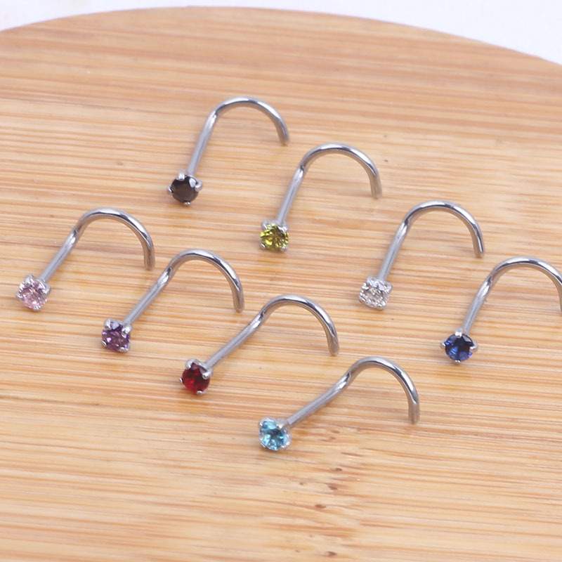 Rose Gold White CZ Curved Nose Ring Piercing Jewelry for Women - Image 5