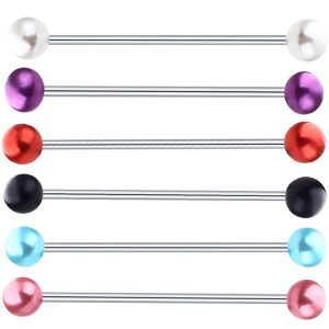 Acrylic Pearl Single Rod Industrial Ear Studs for Cartilage Helix Tragus Piercing Jewelry