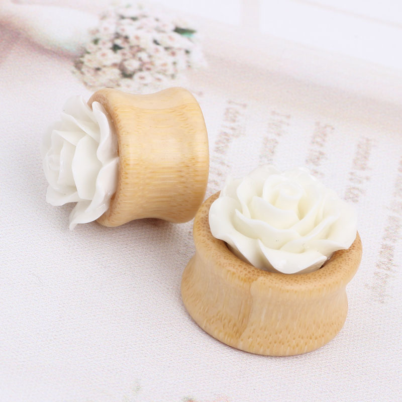 New Bamboo Flower Hollow Ear Expander Ear Plug Piercing Flower Auricle Wooden Ear Gauges - Image 2