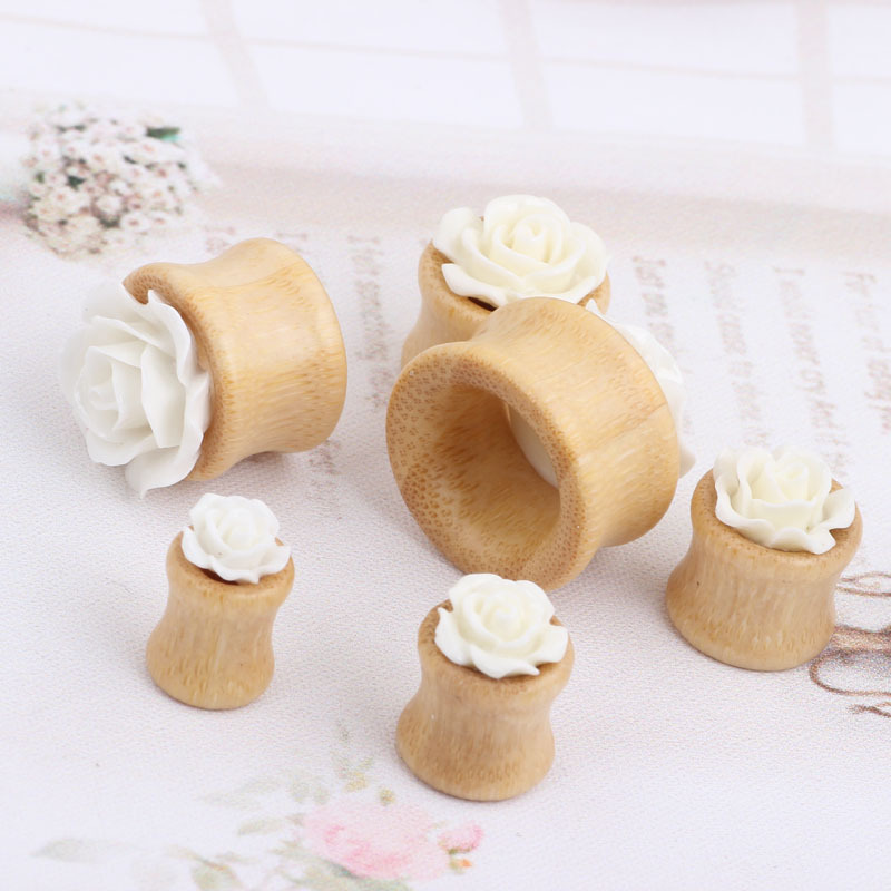 New Bamboo Flower Hollow Ear Expander Ear Plug Piercing Flower Auricle Wooden Ear Gauges - Image 5