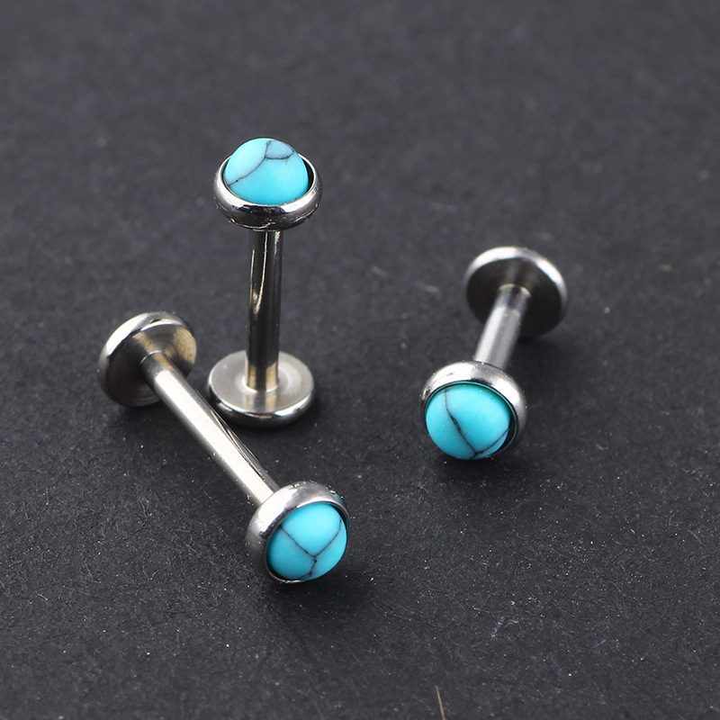 Blue Turquoise Flat Head Ear Nail Lip Nail Eyebrow Nail Piercing Ornament 316L Surgical Steel - Image 4