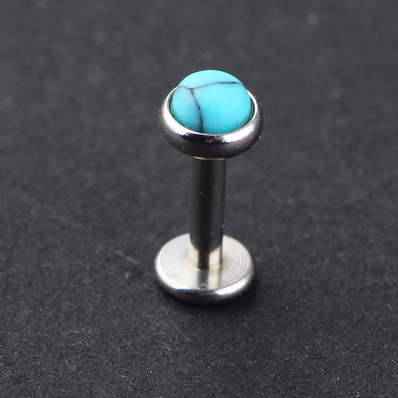 Blue Turquoise Flat Head Ear Nail Lip Nail Eyebrow Nail Piercing Ornament 316L Surgical Steel - Image 5