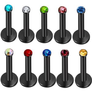 Stainless Steel Lip Flat Bottom Mini 2mm Diamond Labret Stud Ear Bone Nail Inner Tooth Body Piercing Jewelry