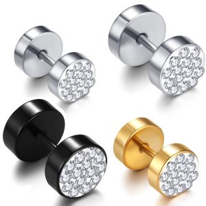 Mud Diamond Wafer 8mm False Ear Enlargement Earrings for Men Women Stainless Steel Geometric Style