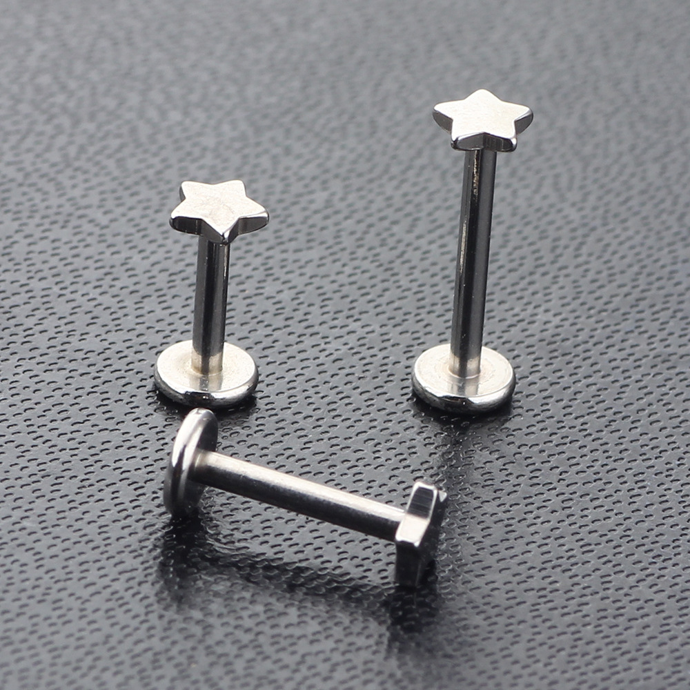 Hot Sale 1.2*6*8/10mm Stainless Steel Lip Piercing Studs Five-Pointed Star Heart Shape Inner Thread Ear Studs - Image 2