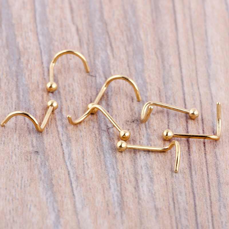 Golden Curved Nose Stud Ear Stud Eyebrow Nail Piercing Jewelry Ball Nose Ring Stainless Steel - Image 4
