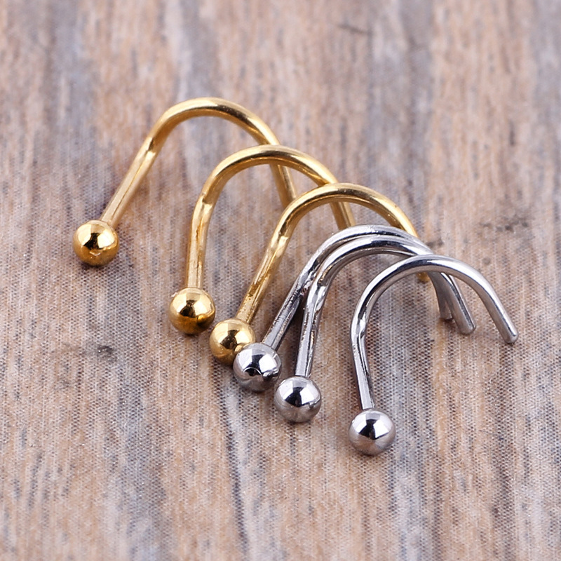 Golden Curved Nose Stud Ear Stud Eyebrow Nail Piercing Jewelry Ball Nose Ring Stainless Steel - Image 5