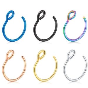 WISH Hot Stainless Steel Fake Nose Ring Nose Stud Nose Septum Earrings Body Piercing Jewelry Geometric Dark Blue