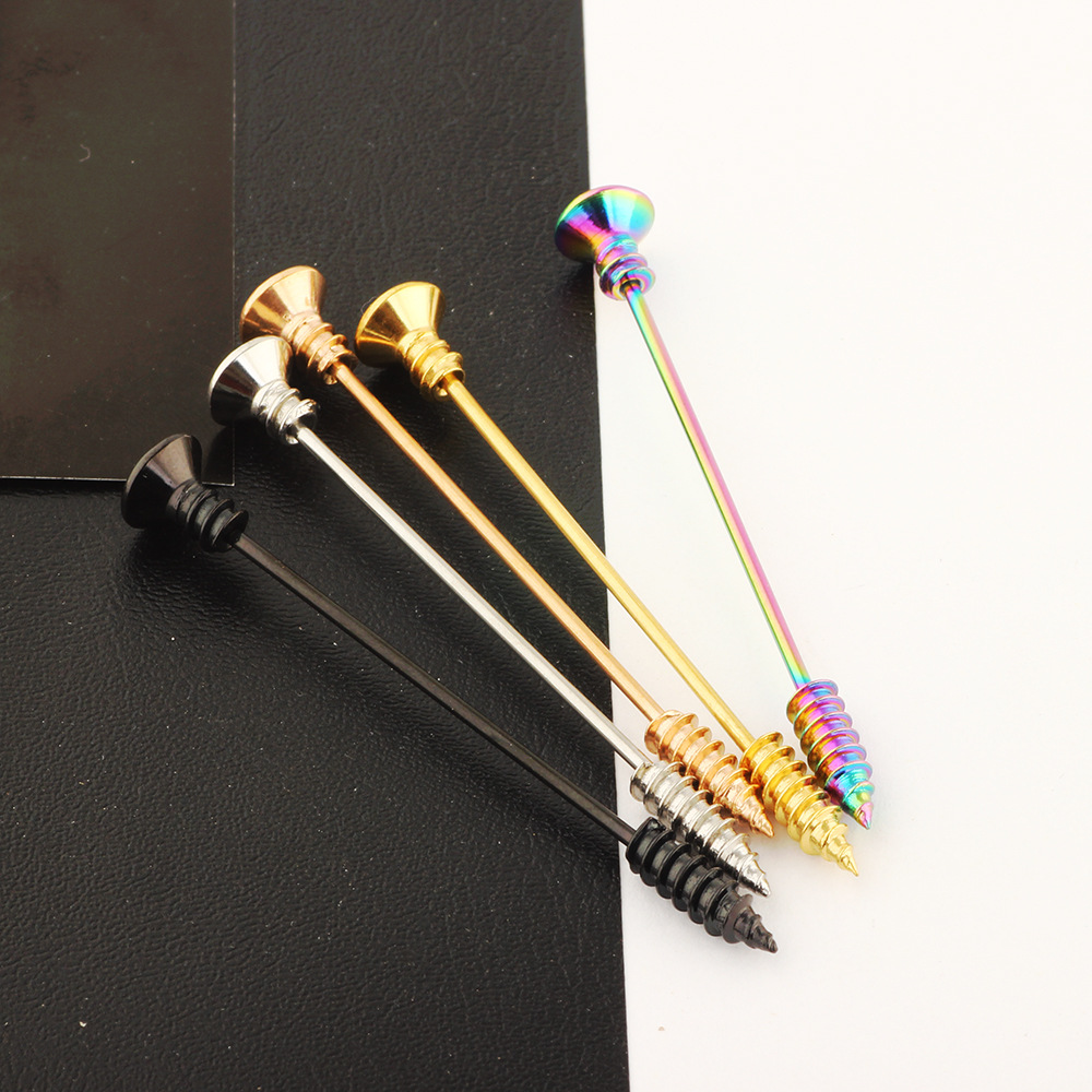 Screw Ear Expansion Industrial Barbell Set - 5 Pairs Distinctive Earrings for Double Ear Holes, Stainless Steel Straight Bar Crossbar, Popular European American Style - Image 3