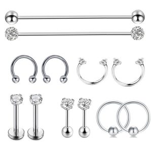 Nose Ring Lip Stud Industrial Ear Studs Barbell Geometric Cactus Earrings Stainless Steel Double Piercing Cross Bar Jewelry Set