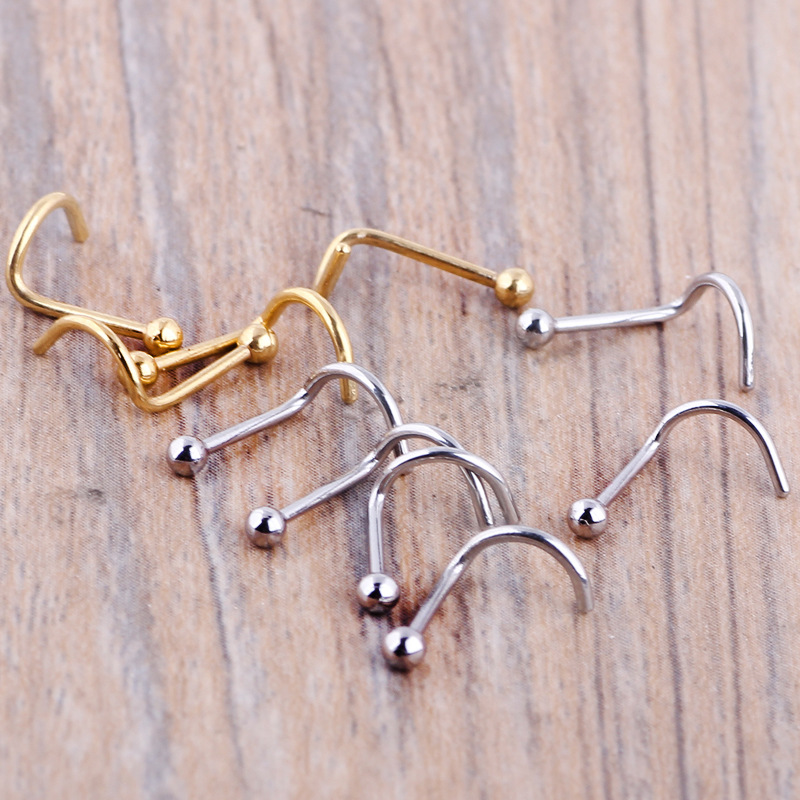 Golden Curved Nose Stud Ear Stud Eyebrow Nail Piercing Jewelry Ball Nose Ring Stainless Steel - Image 3