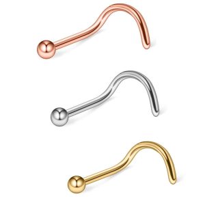 Golden Curved Nose Stud Ear Stud Eyebrow Nail Piercing Jewelry Ball Nose Ring Stainless Steel