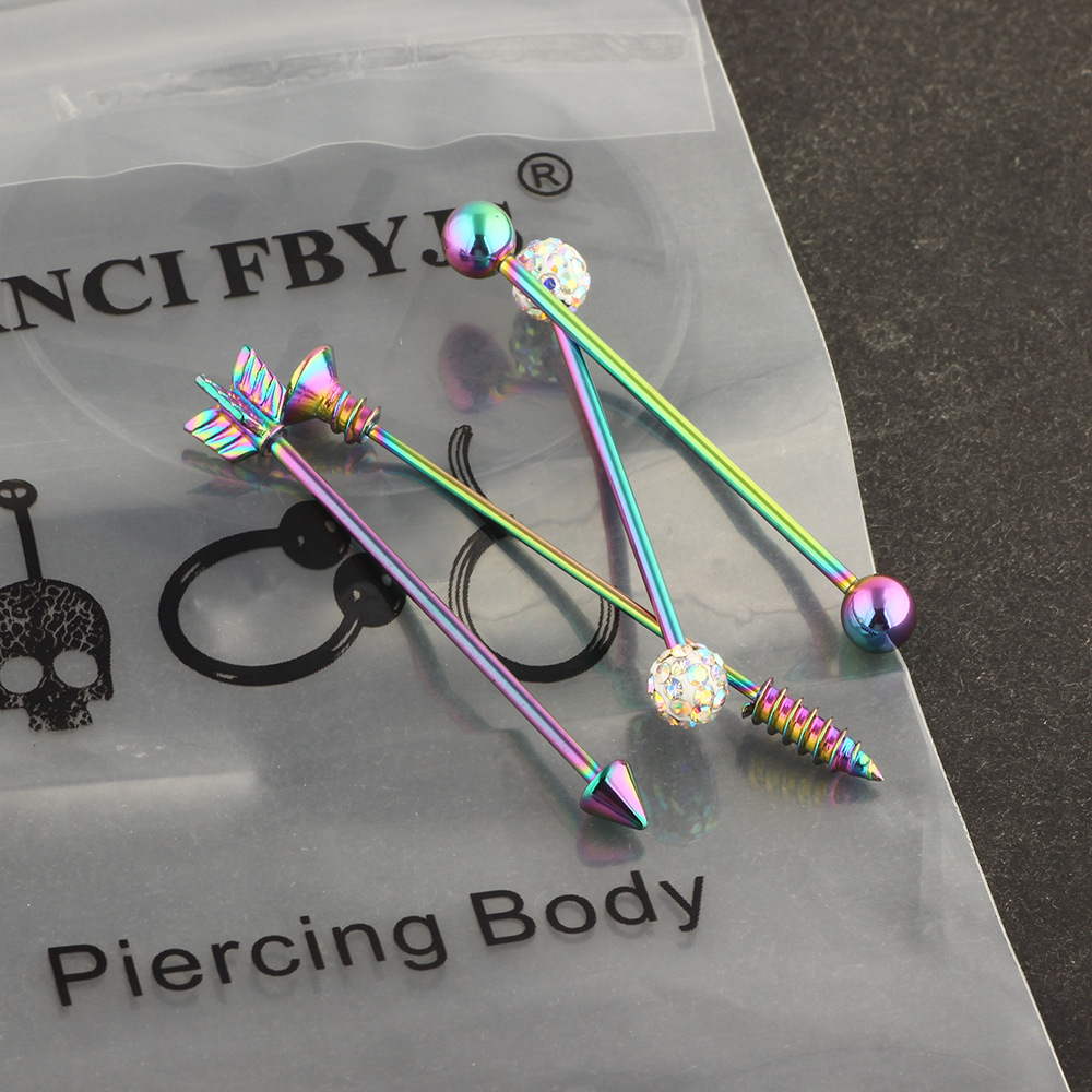 Industrial Barbell Set Arrow Earrings Double Ear Piercing Jewelry Stainless Steel Black - Image 5