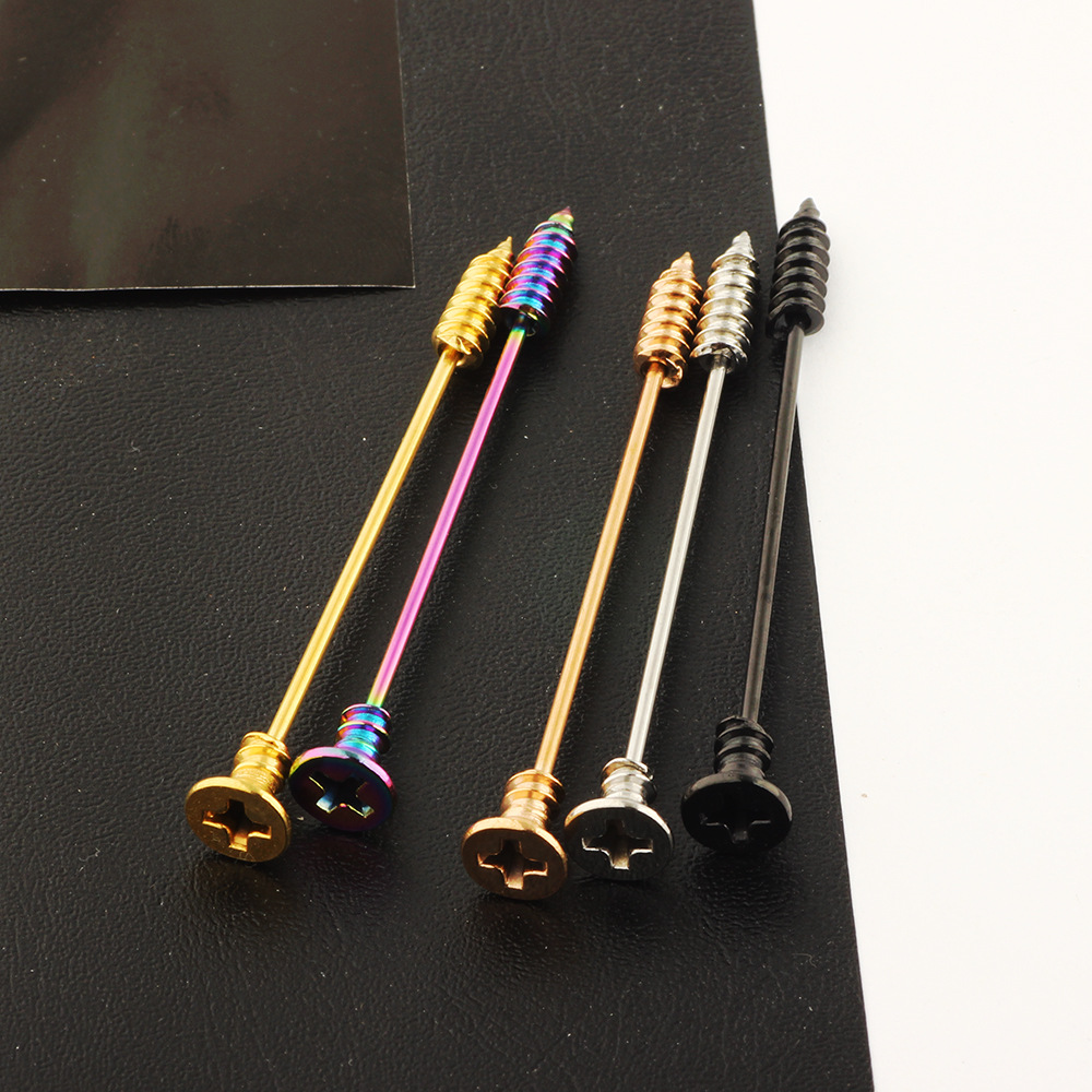 Screw Ear Expansion Industrial Barbell Set - 5 Pairs Distinctive Earrings for Double Ear Holes, Stainless Steel Straight Bar Crossbar, Popular European American Style - Image 5
