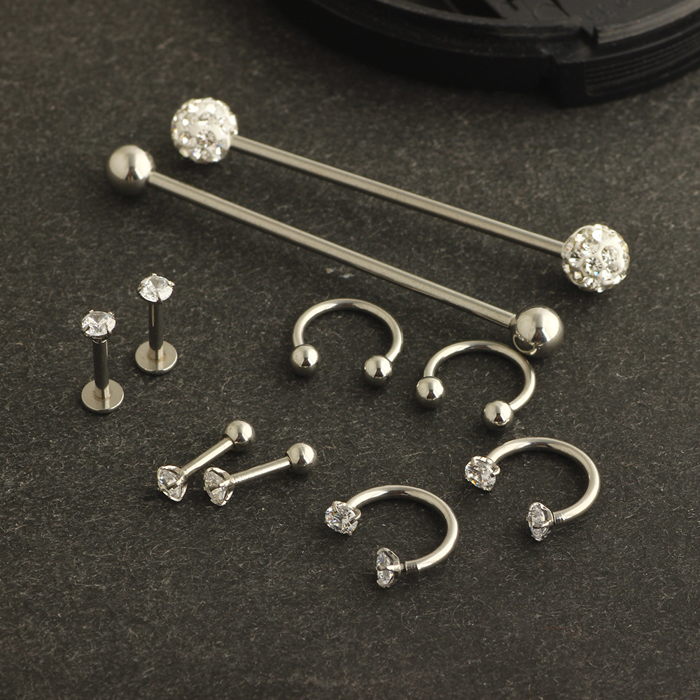 Nose Ring Lip Stud Industrial Ear Studs Barbell Geometric Cactus Earrings Stainless Steel Double Piercing Cross Bar Jewelry Set - Image 3
