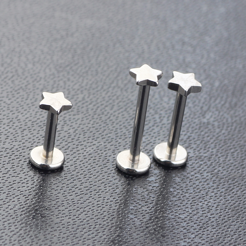 Hot Sale 1.2*6*8/10mm Stainless Steel Lip Piercing Studs Five-Pointed Star Heart Shape Inner Thread Ear Studs - Image 3