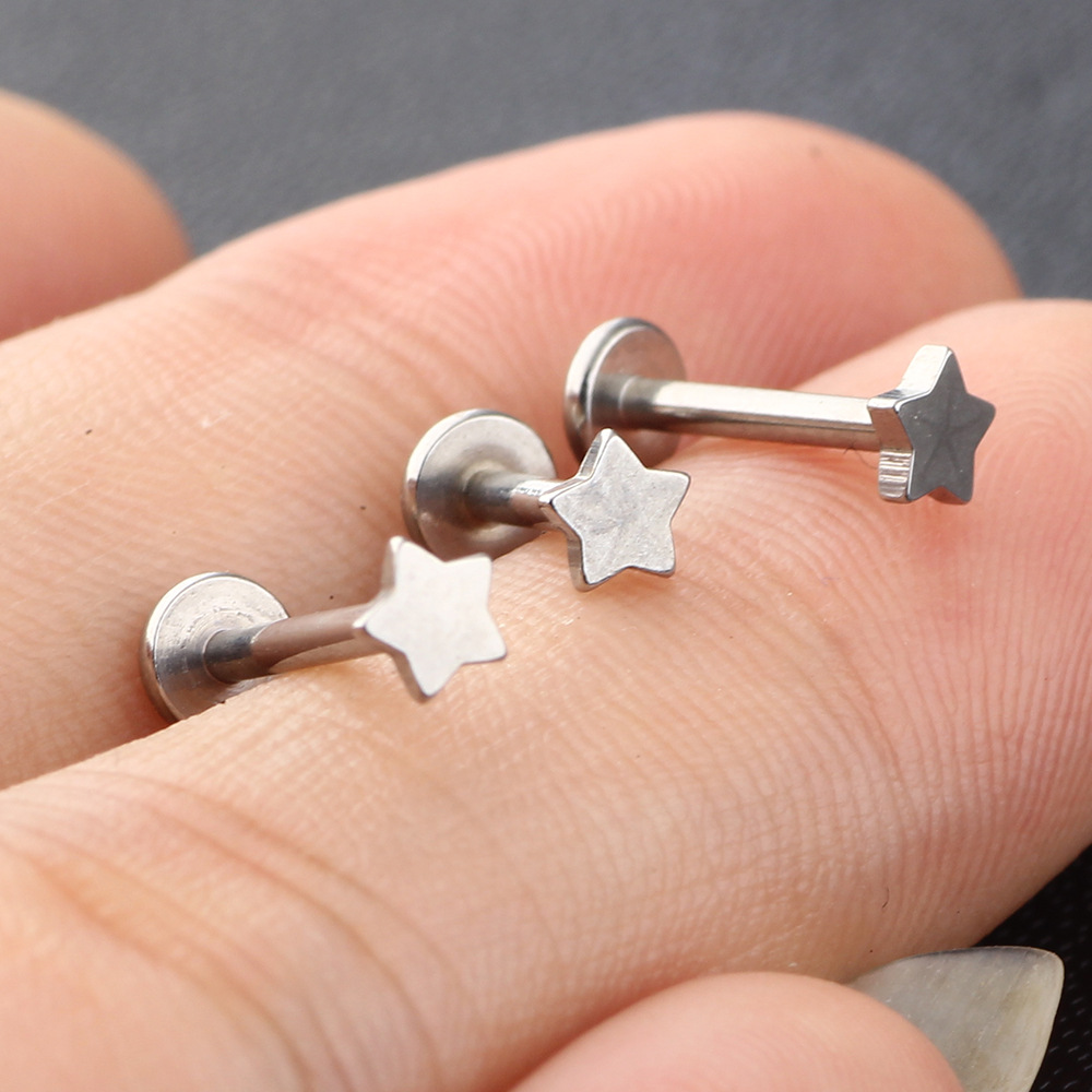 Hot Sale 1.2*6*8/10mm Stainless Steel Lip Piercing Studs Five-Pointed Star Heart Shape Inner Thread Ear Studs - Image 4