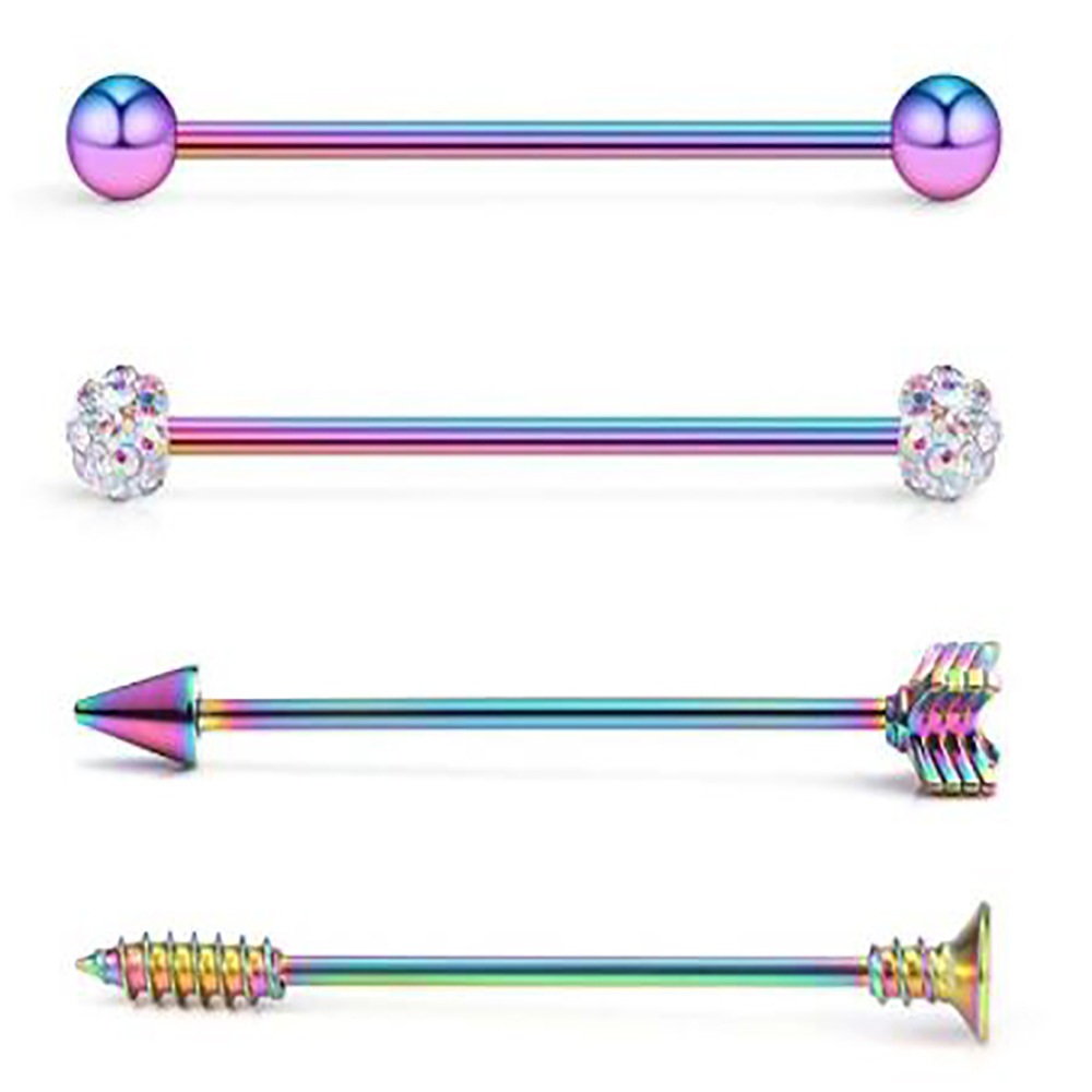 Industrial Barbell Set Arrow Earrings Double Ear Piercing Jewelry Stainless Steel Black - Image 2