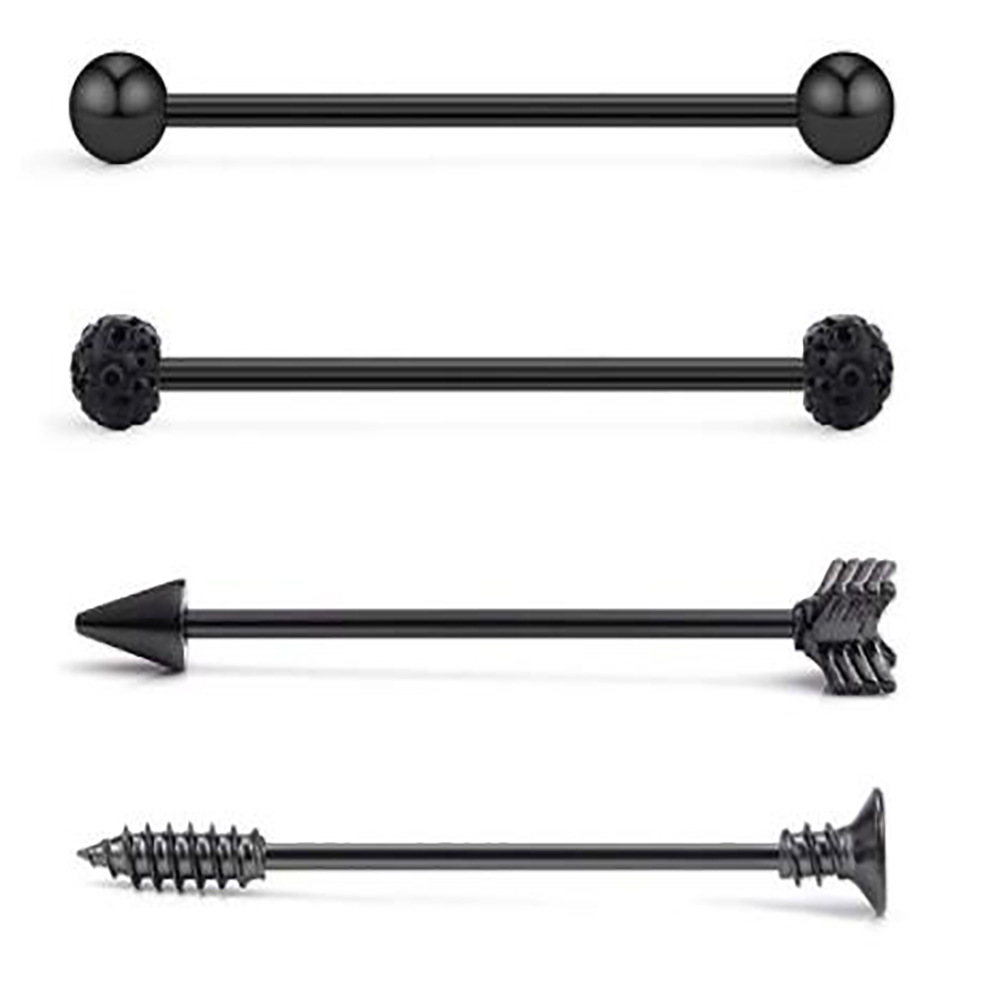 Industrial Barbell Set Arrow Earrings Double Ear Piercing Jewelry Stainless Steel Black - Image 4