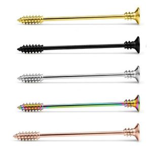 Screw Ear Expansion Industrial Barbell Set - 5 Pairs Distinctive Earrings for Double Ear Holes, Stainless Steel Straight Bar Crossbar, Popular European American Style