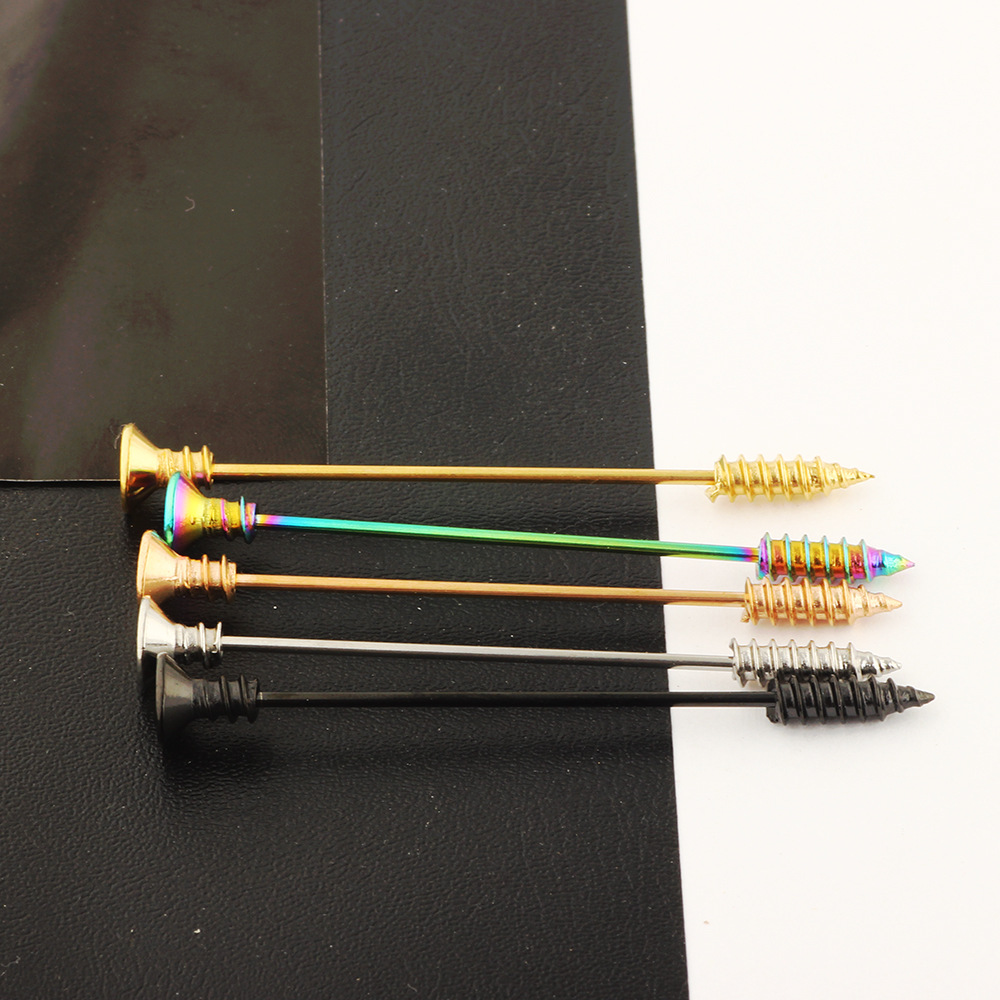 Screw Ear Expansion Industrial Barbell Set - 5 Pairs Distinctive Earrings for Double Ear Holes, Stainless Steel Straight Bar Crossbar, Popular European American Style - Image 4