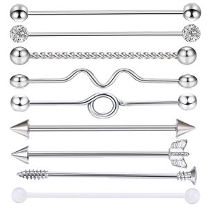 Arrow Screw Industrial Earrings Barbell Set - Stainless Steel Double Ear Straight Bar Crossbar for Amazon eBay
