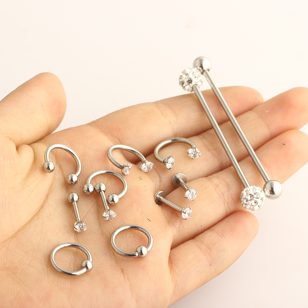 Nose Ring Lip Stud Industrial Ear Studs Barbell Geometric Cactus Earrings Stainless Steel Double Piercing Cross Bar Jewelry Set - Image 4