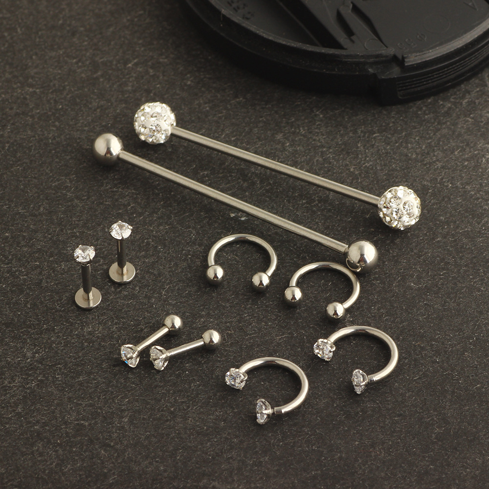 Nose Ring Lip Stud Industrial Ear Studs Barbell Geometric Cactus Earrings Stainless Steel Double Piercing Cross Bar Jewelry Set - Image 2