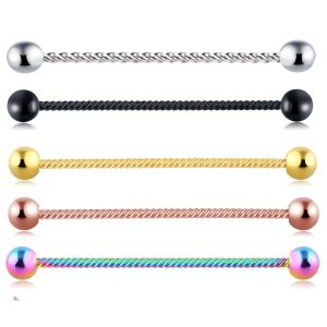 Twist Industrial Earrings Barbell European American Popular Distinctive Double Ear Hole Straight Bar Crossbar Set