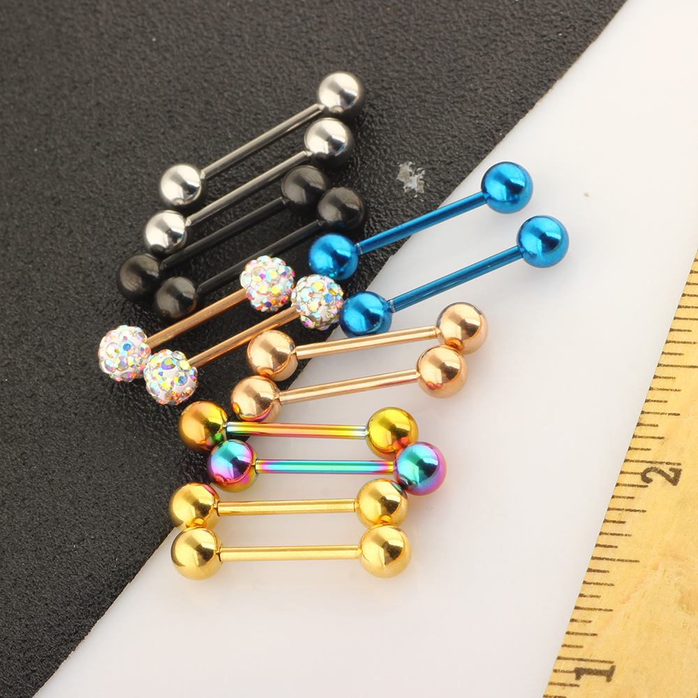 Amazon 14-Piece European and American Hot-Selling Body Piercing Jewelry Set Breast Rings Nipple Rings Tongue Rings Tongue Barbells Stainless Steel Rhinestone - Image 4