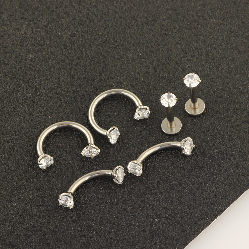 6-Piece Stainless Steel Zircon Eyebrow Nose Lip Piercing Jewelry Set - Diamond Shape Studs for Ear Eyebrow Nose Lip - Image 5