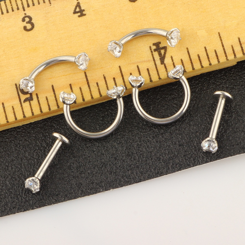 6-Piece Stainless Steel Zircon Eyebrow Nose Lip Piercing Jewelry Set - Diamond Shape Studs for Ear Eyebrow Nose Lip - Image 2