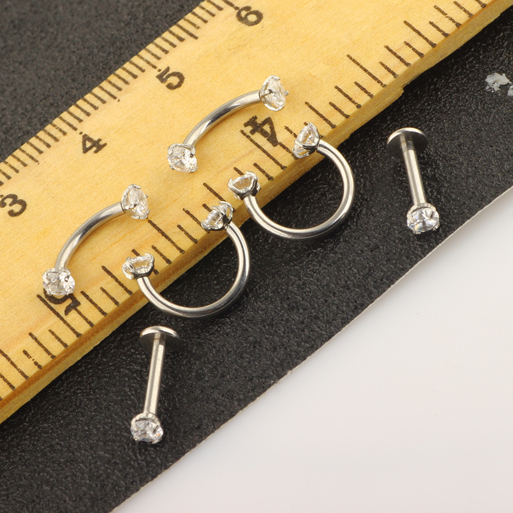 6-Piece Stainless Steel Zircon Eyebrow Nose Lip Piercing Jewelry Set - Diamond Shape Studs for Ear Eyebrow Nose Lip - Image 4