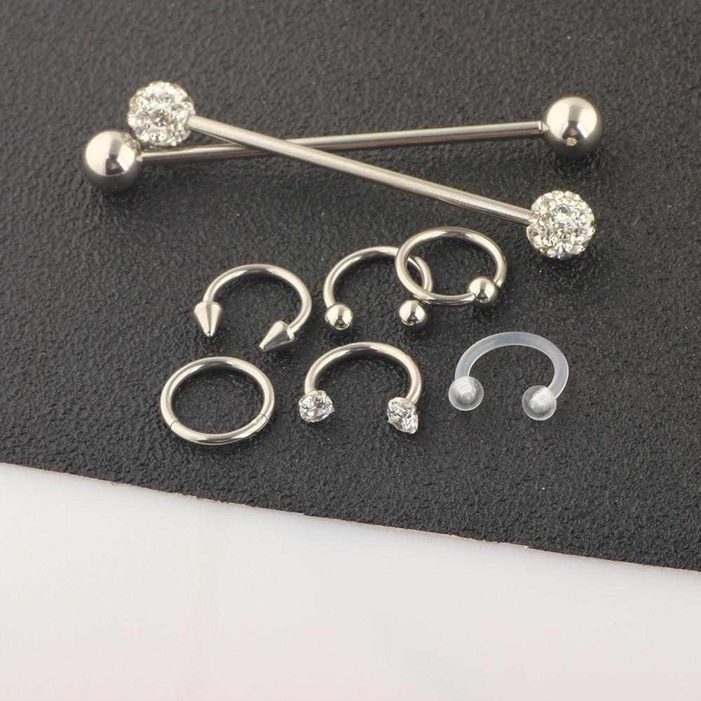 8-Piece Body Piercing Jewelry Set Nose Ring Eyebrow Lip Labret Long Bar Industrial Earrings Stainless Steel - Image 4