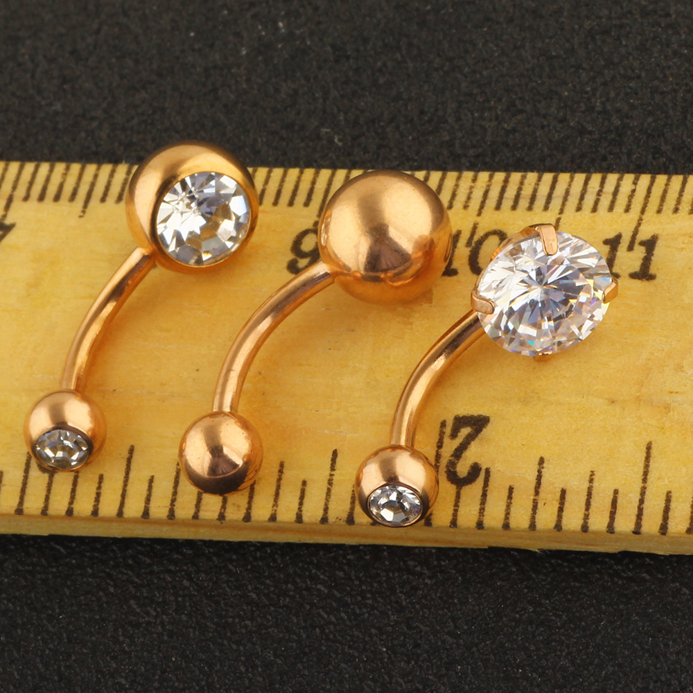 3-Piece Gold Belly Button Ring Set Stainless Steel Zircon Body Piercing Jewelry Wholesale - Image 4