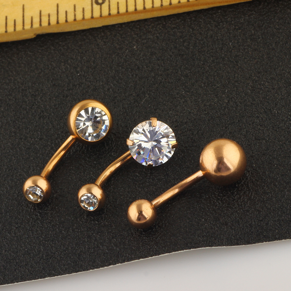 3-Piece Gold Belly Button Ring Set Stainless Steel Zircon Body Piercing Jewelry Wholesale - Image 2