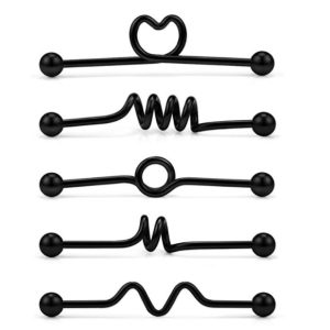 5-Piece Industrial Earring Set Long Rod Piercing Earrings Stainless Steel Ear Cartilage Jewelry Set