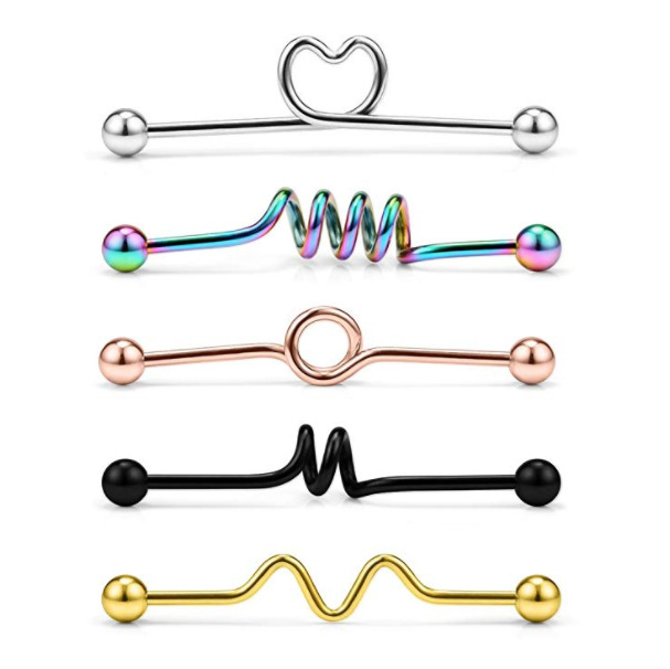 5-Piece Industrial Earring Set Long Rod Piercing Earrings Stainless Steel Ear Cartilage Jewelry Set - Image 3