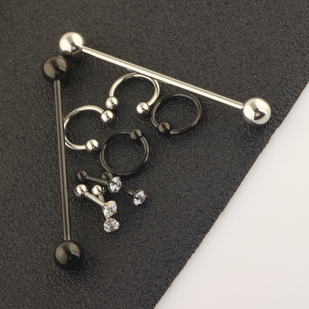 10 Piece Piercing Jewelry Set - Stainless Steel Nose Ring, Eyebrow Barbell, Lip Labret, Industrial Ear Studs - Geometric Style - Image 3
