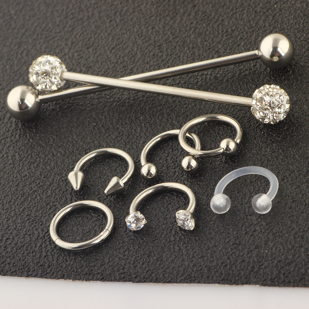 8-Piece Body Piercing Jewelry Set Nose Ring Eyebrow Lip Labret Long Bar Industrial Earrings Stainless Steel - Image 3
