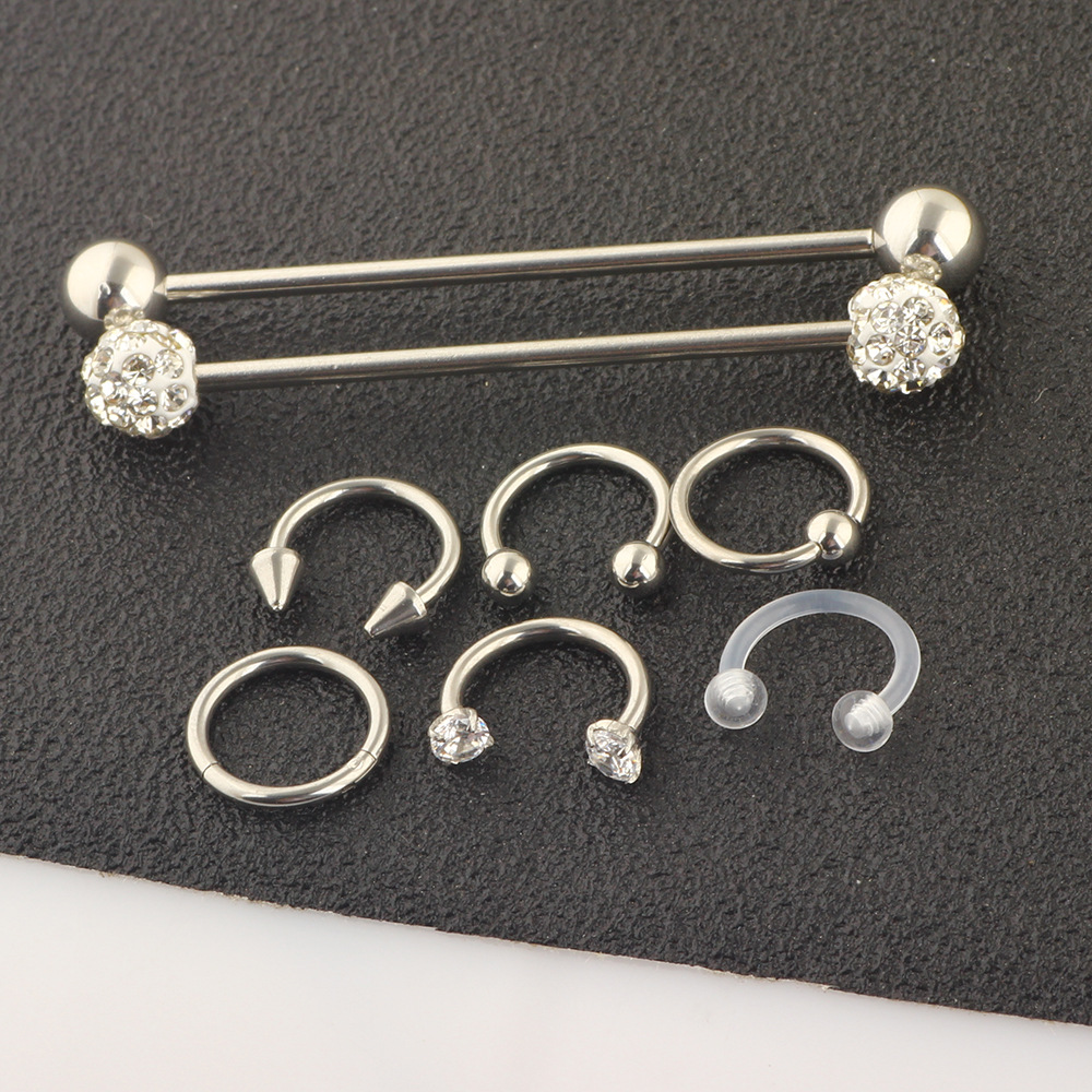 8-Piece Body Piercing Jewelry Set Nose Ring Eyebrow Lip Labret Long Bar Industrial Earrings Stainless Steel - Image 2