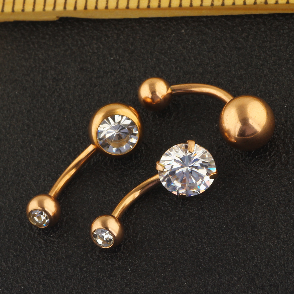 3-Piece Gold Belly Button Ring Set Stainless Steel Zircon Body Piercing Jewelry Wholesale - Image 3