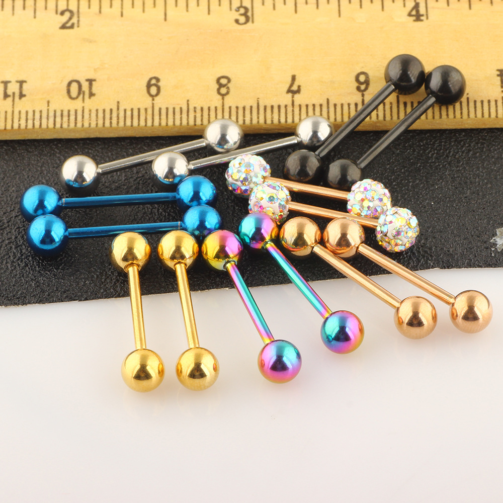 Amazon 14-Piece European and American Hot-Selling Body Piercing Jewelry Set Breast Rings Nipple Rings Tongue Rings Tongue Barbells Stainless Steel Rhinestone - Image 2