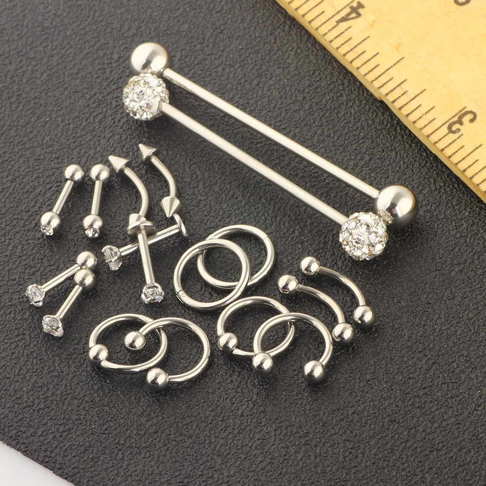 18 Pcs Stainless Steel Piercing Set Industrial Earring Nose Ring Eyebrow Lip Jewelry - Image 3